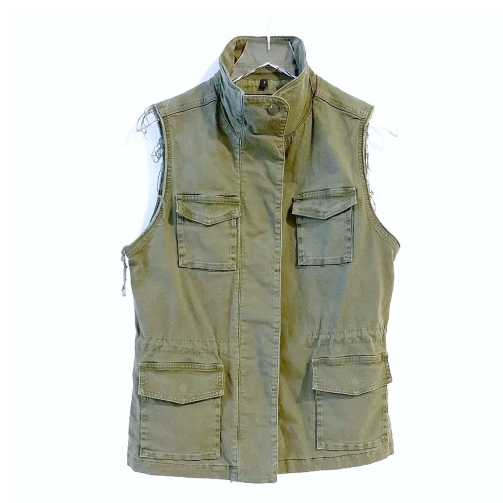 J Brand Army Green Raw Edge Utility Vest Size Small